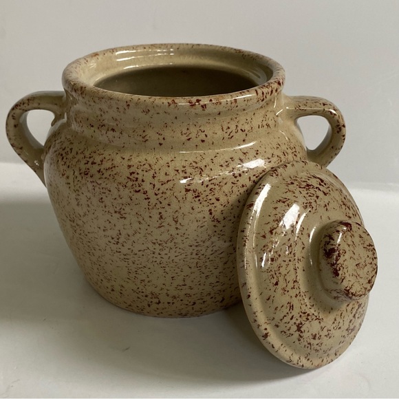 Monmouth Pottery Vintage Crock Canister Jar Bean Pot Shape Maple Leaf Splatter - Picture 4 of 14